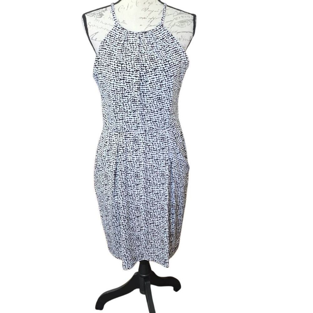 Bisou Bisou Women's Size 10 Black White Sheath Halter Dress with Pockets